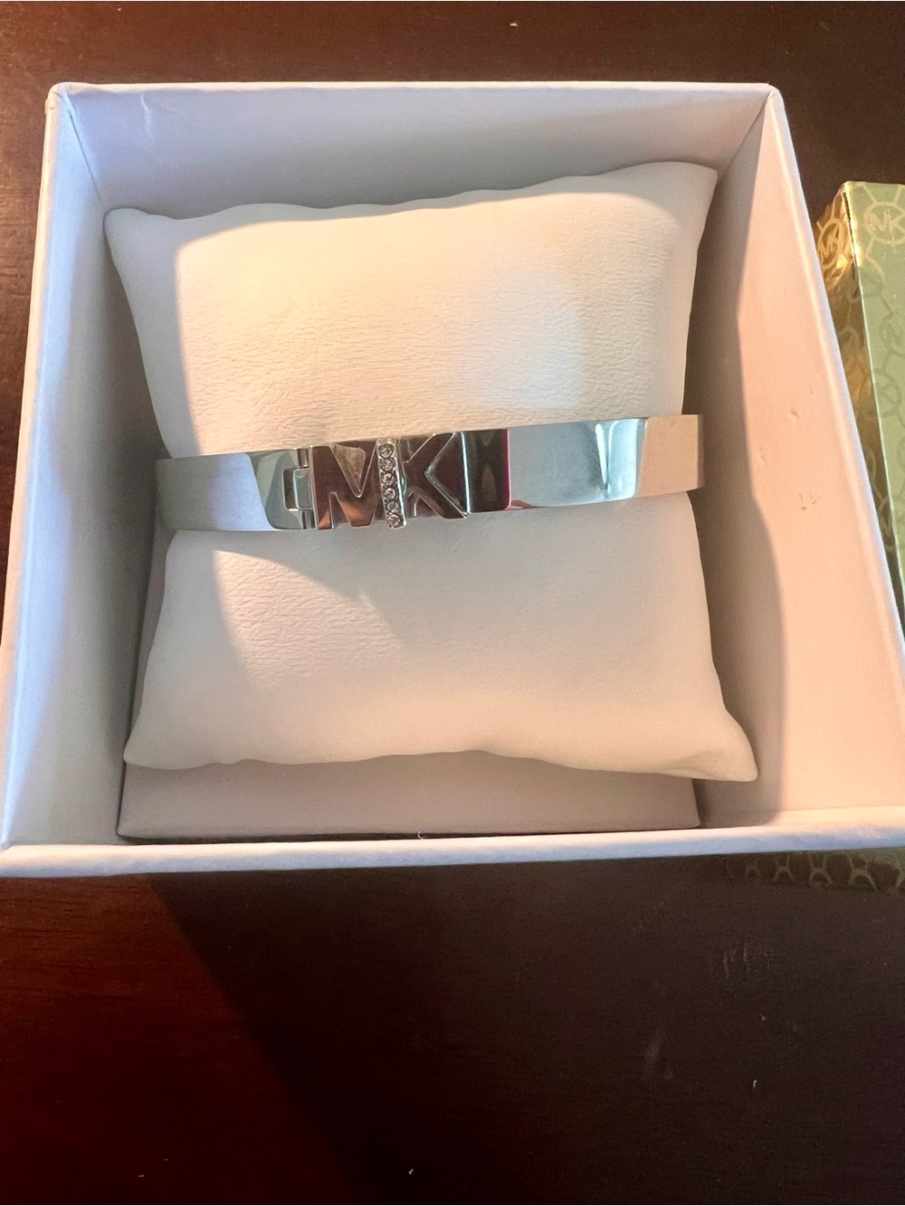 Michael Kors Silver-Tone MK Logo Bangle Bracelet